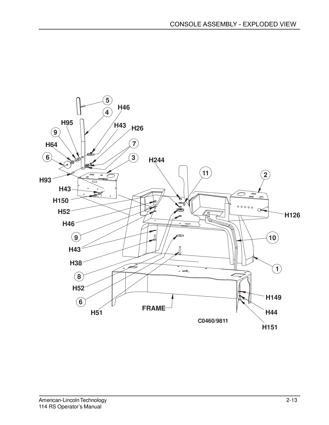 Nilfisk-ALTO 114RS SWEEPER manual Console Assembly Exploded View 