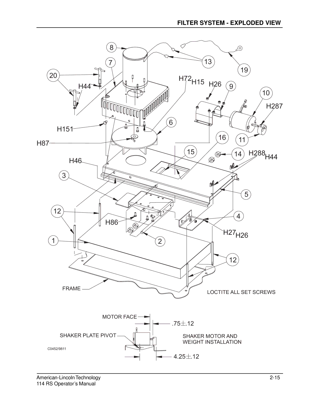 Nilfisk-ALTO 114RS SWEEPER manual H72H15 H26 H287 H288 H44 H27H26, Filter System Exploded View 