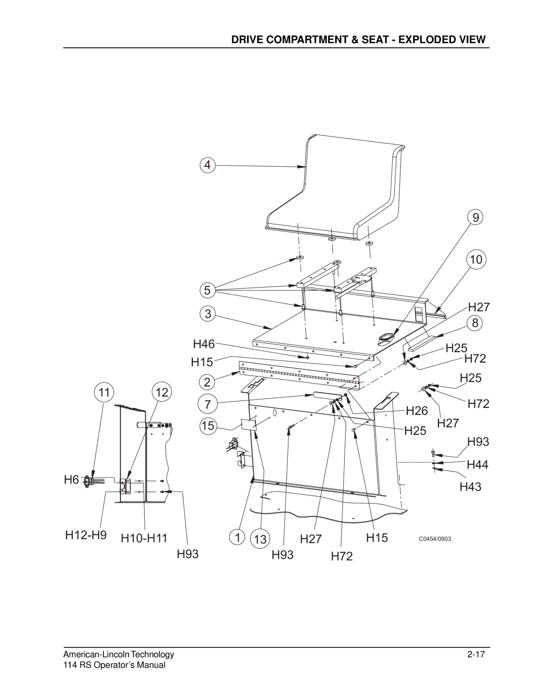 Nilfisk-ALTO 114RS SWEEPER manual H93 H72, Drive Compartment & Seat Exploded View 