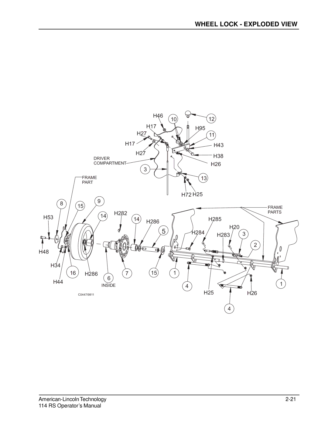 Nilfisk-ALTO 114RS SWEEPER manual Wheel Lock Exploded View 