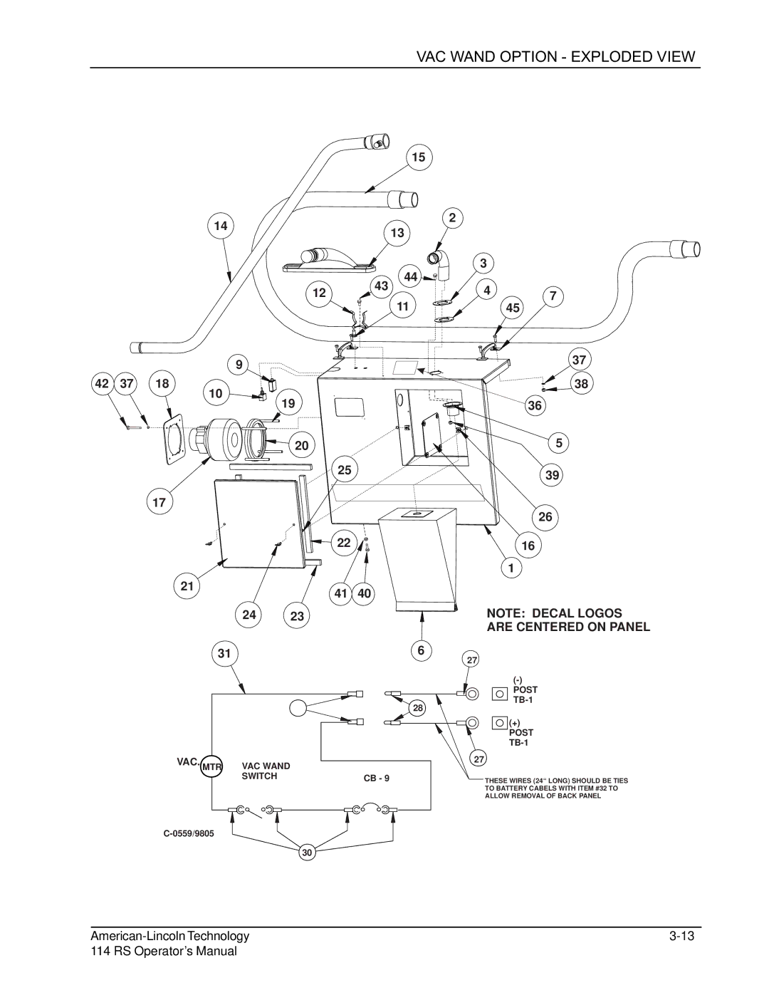 Nilfisk-ALTO 114RS SWEEPER manual VAC Wand Option Exploded View, 42 37 