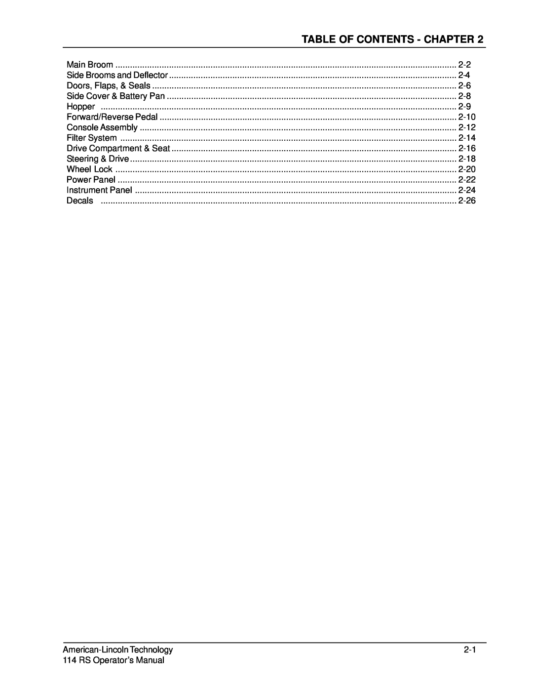 Nilfisk-ALTO 114RS SWEEPER manual Table Of Contents - Chapter 