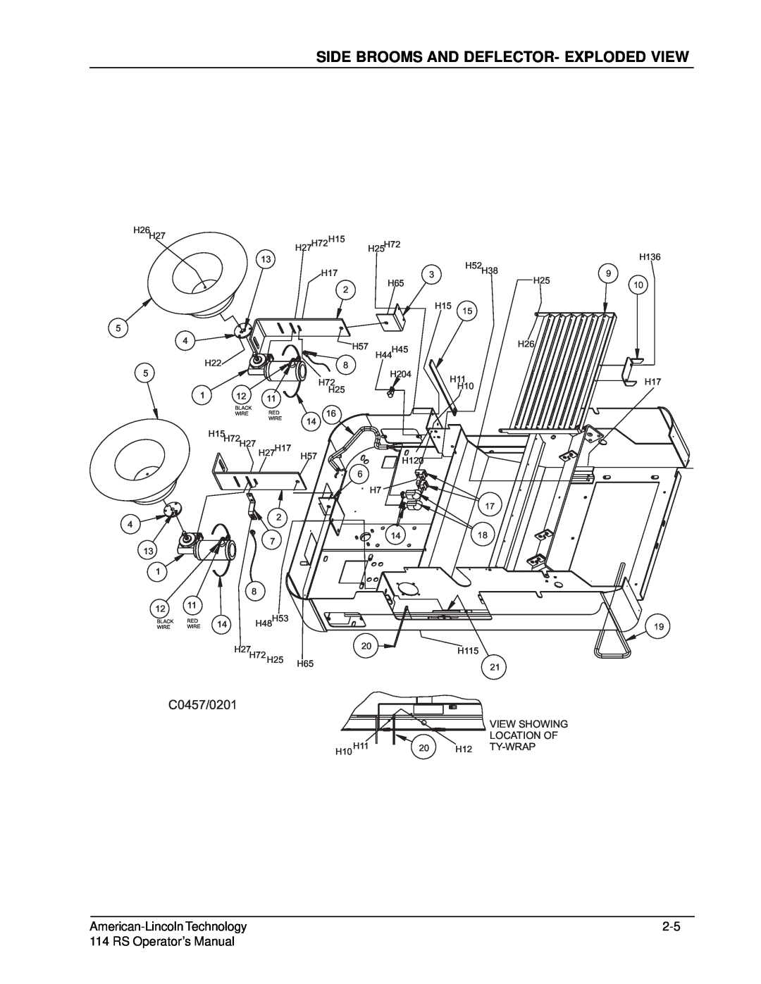 Nilfisk-ALTO 114RS SWEEPER manual Side Brooms And Deflector- Exploded View, C0457/0201 