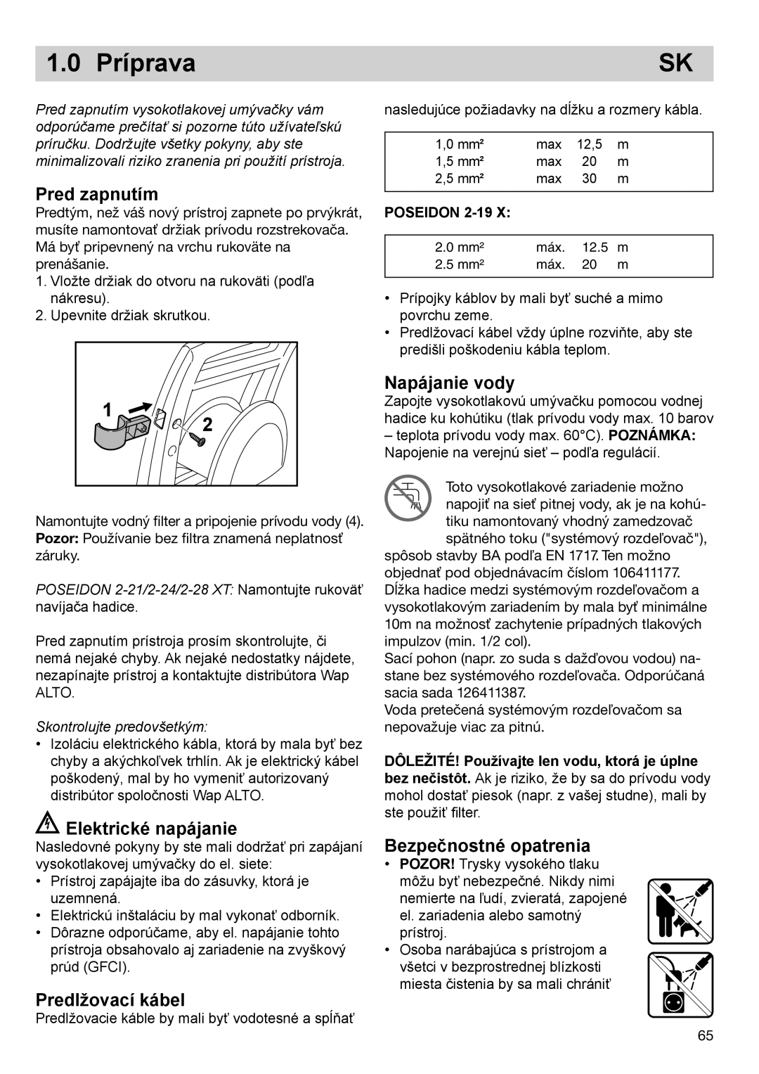 Nilfisk-ALTO 2-24, 2-28, 2-21, 2-19 X instruction manual Príprava 