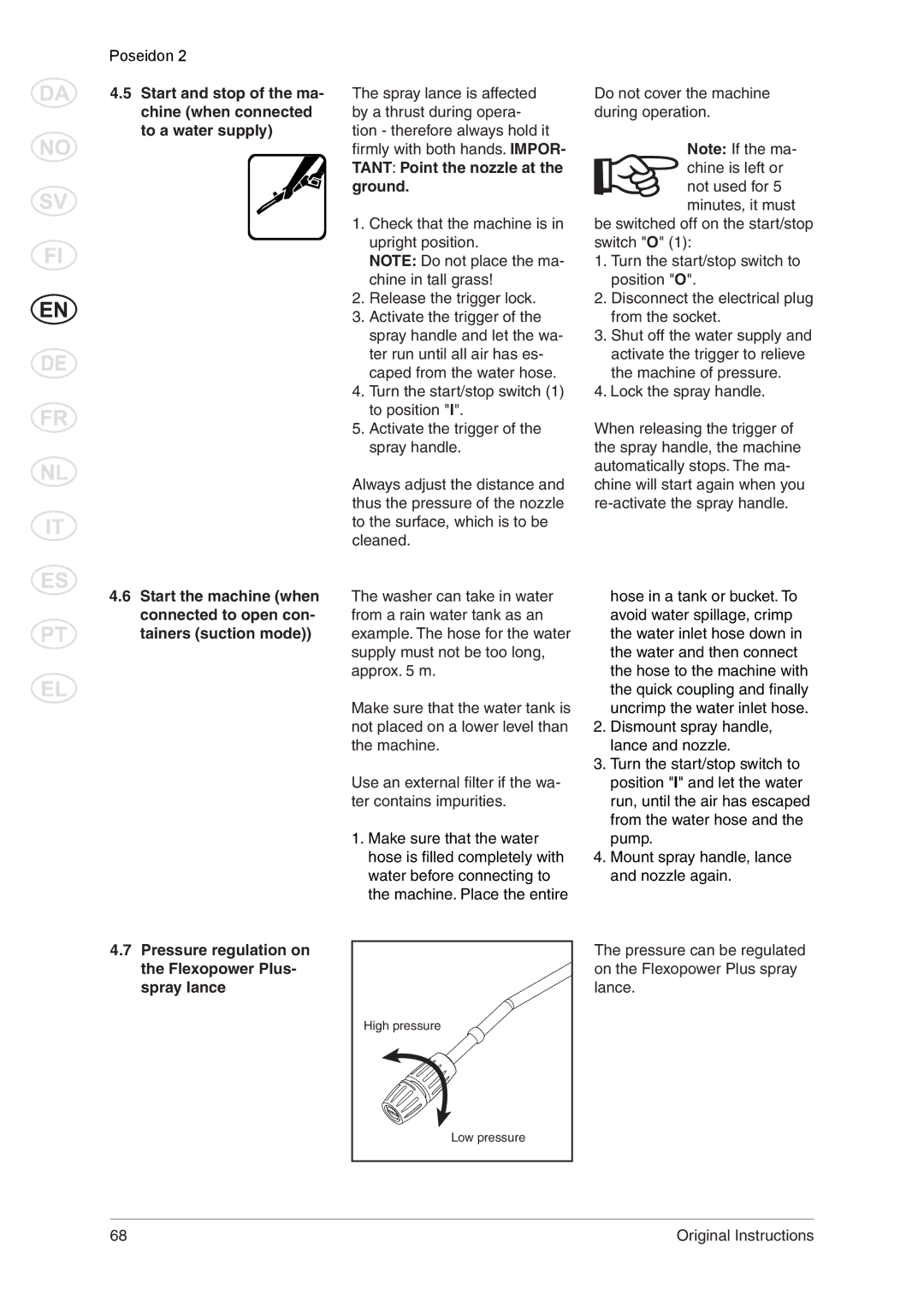 Nilfisk-ALTO 2 manual Pressure regulation on the Flexopower Plus- spray lance 