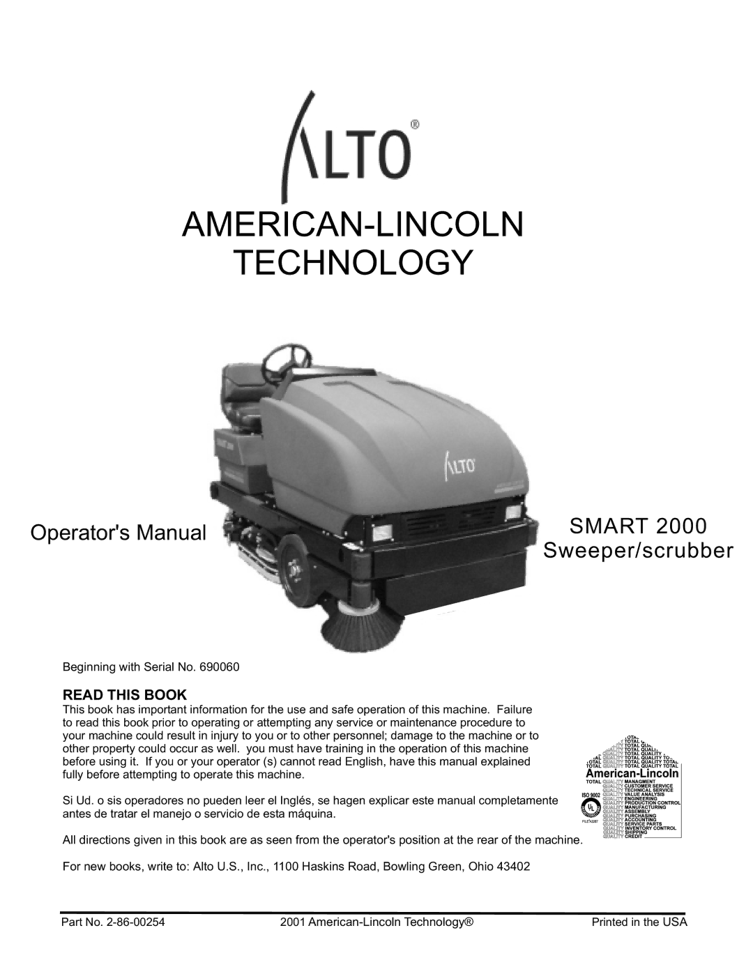 Nilfisk-ALTO 2000 manual AMERICAN-LINCOLN Technology, Read this Book 