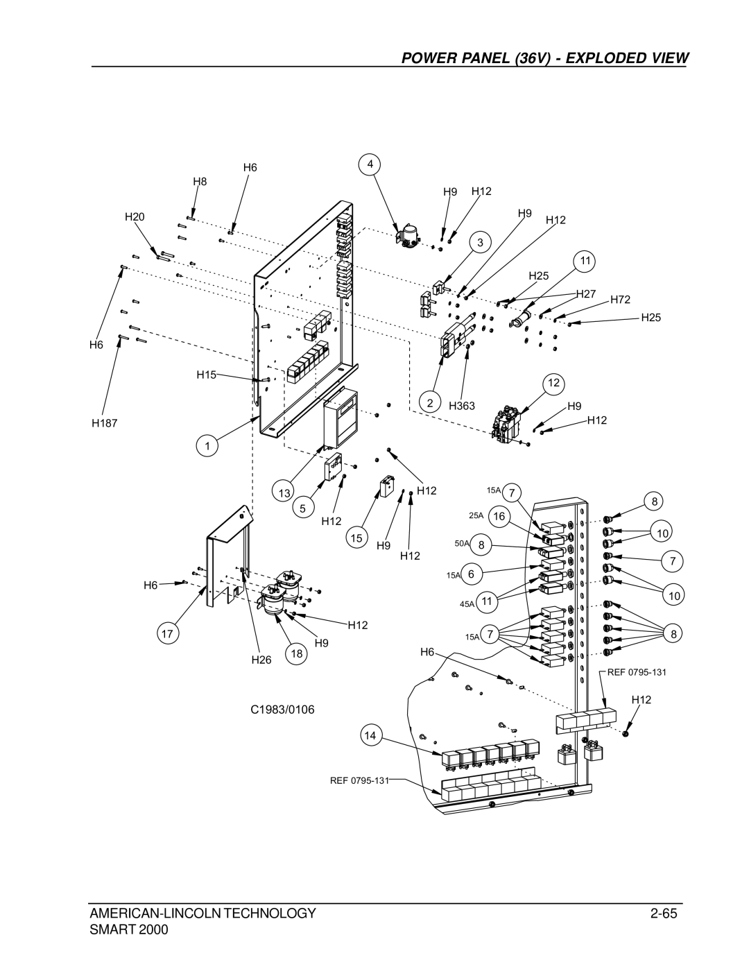 Nilfisk-ALTO 2000 manual Power Panel 36V Exploded View 