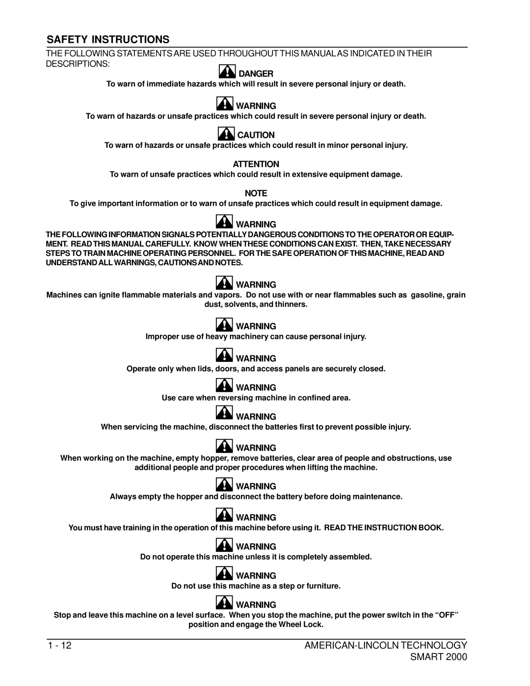 Nilfisk-ALTO 2000 manual Safety Instructions 