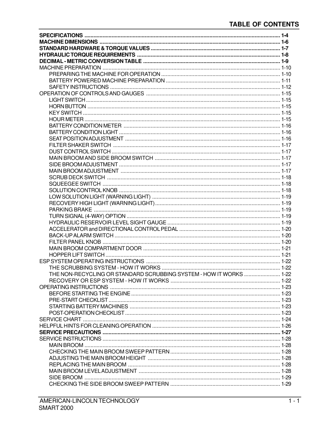 Nilfisk-ALTO 2000 manual Table of Contents 