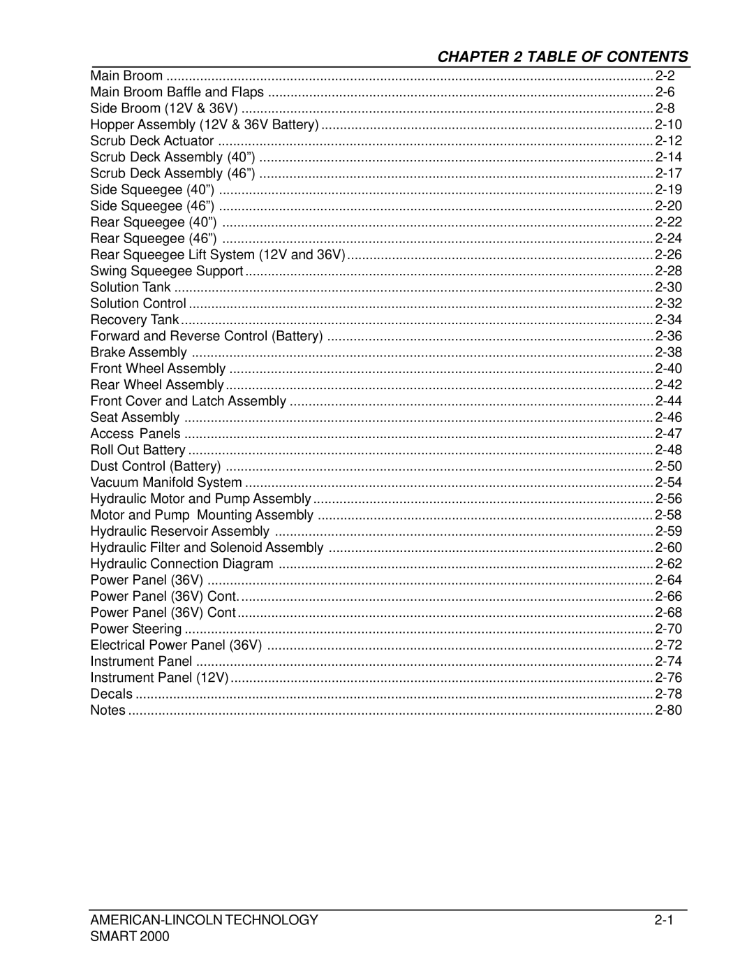 Nilfisk-ALTO 2000 manual Table of Contents 