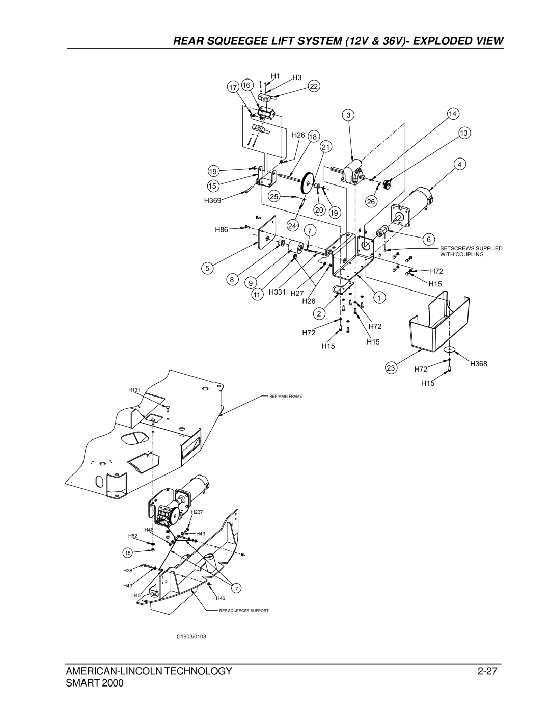 Nilfisk-ALTO 2000 manual Rear Squeegee Lift System 12V & 36V- Exploded View 