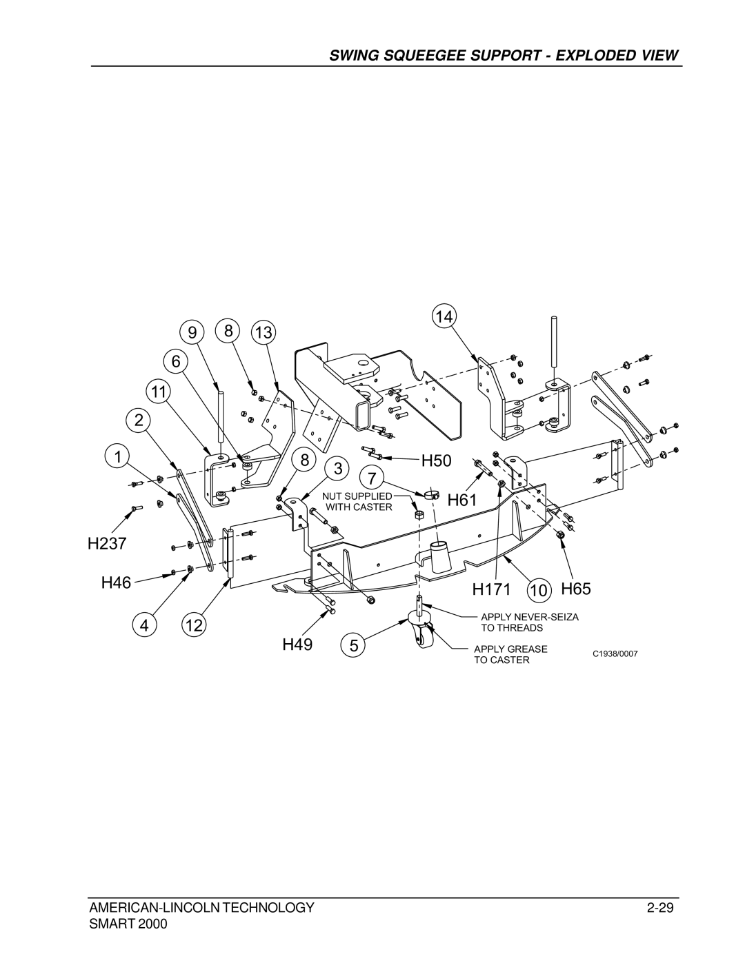 Nilfisk-ALTO 2000 manual H49, Swing Squeegee Support Exploded View 