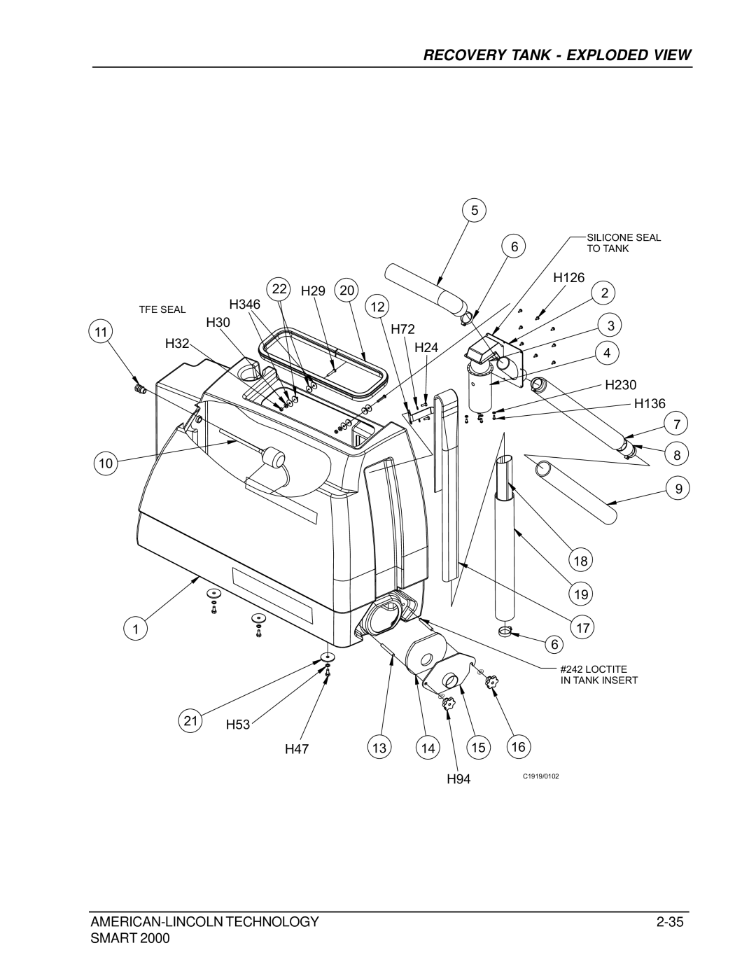 Nilfisk-ALTO 2000 manual Recovery Tank Exploded View 