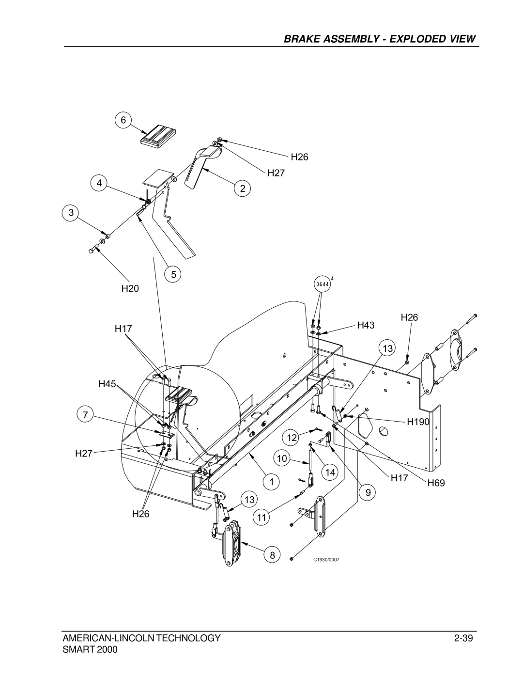 Nilfisk-ALTO 2000 manual Brake Assembly Exploded View 