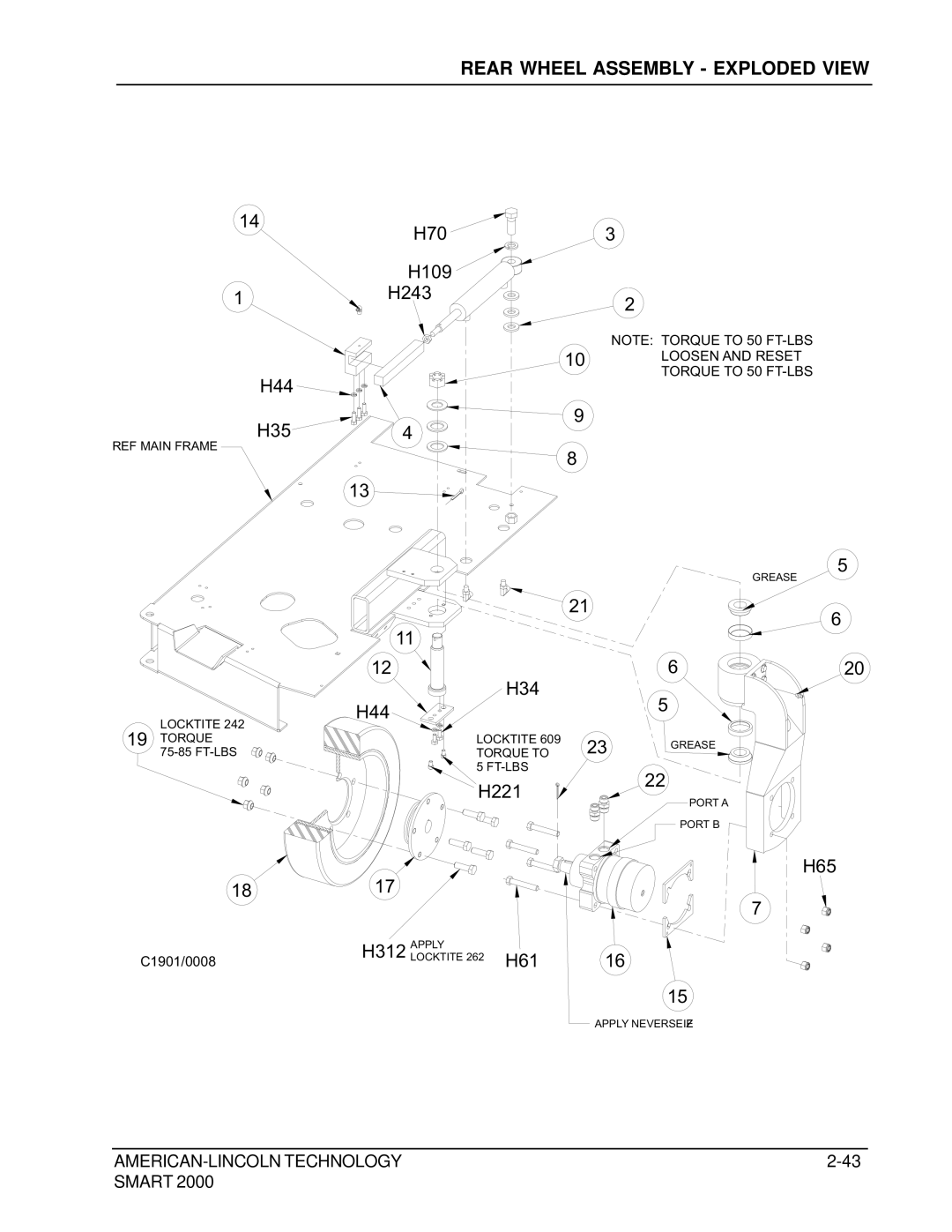 Nilfisk-ALTO 2000 manual Rear Wheel Assembly Exploded View 