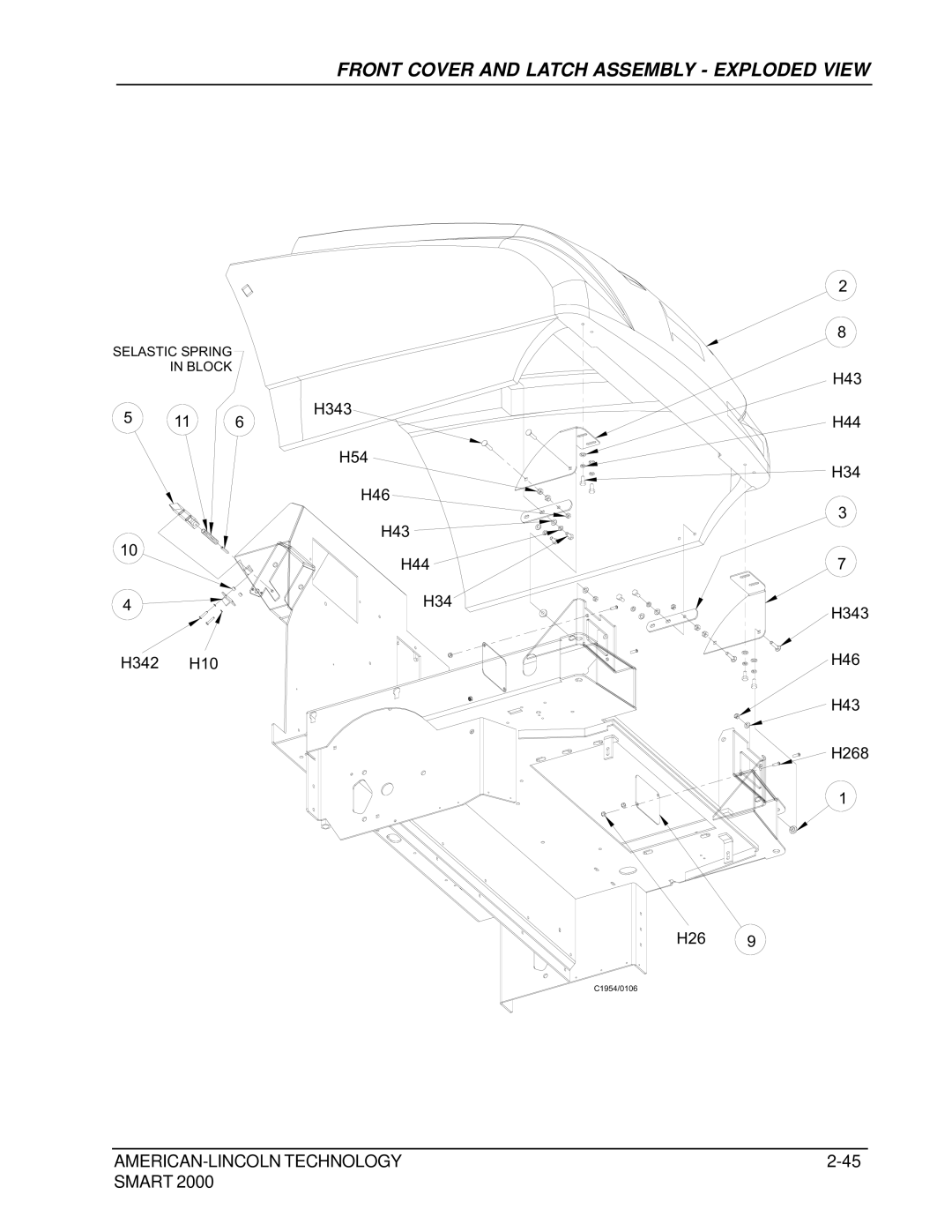 Nilfisk-ALTO 2000 manual Front Cover and Latch Assembly Exploded View 