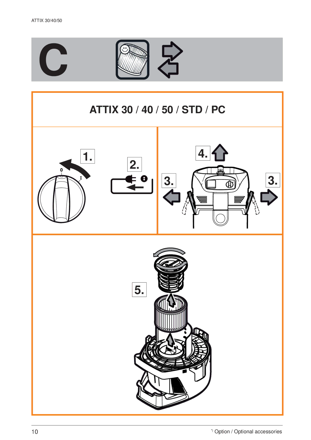 Nilfisk-ALTO ATTIX 50/PC/XC, 30/BATT/PC/XC, ATTIX 40/PC/XC quick start Attix 30 / 40 / 50 / STD / PC 