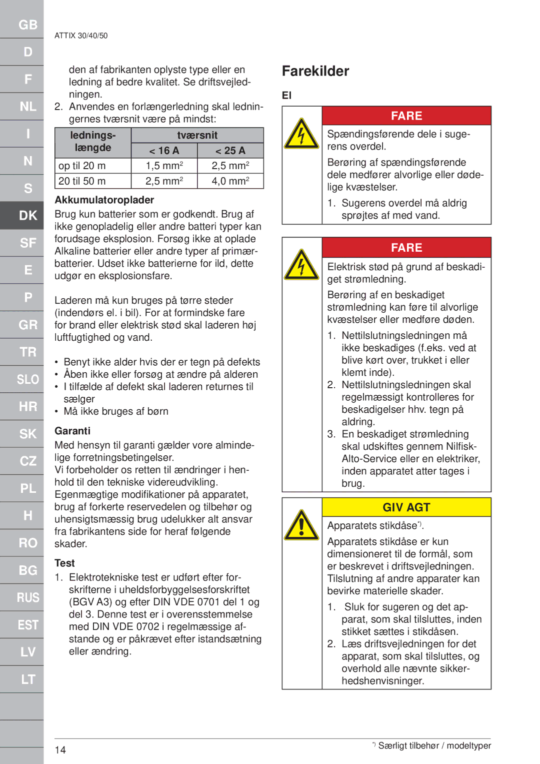 Nilfisk-ALTO ATTIX 40/PC/XC, 30/BATT/PC/XC, ATTIX 50/PC/XC Lednings Tværsnit Længde 16 a, Akkumulatoroplader, Garanti, Test 