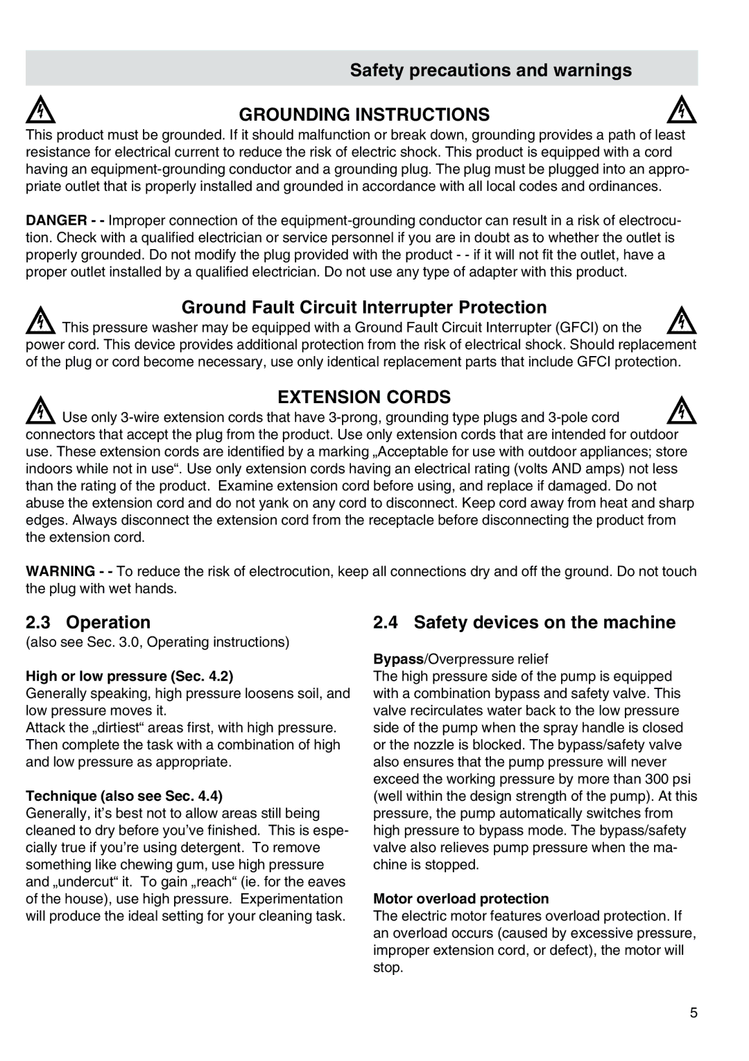 Nilfisk-ALTO 30CA COMPACT I Ground Fault Circuit Interrupter Protection, Operation, Safety devices on the machine 