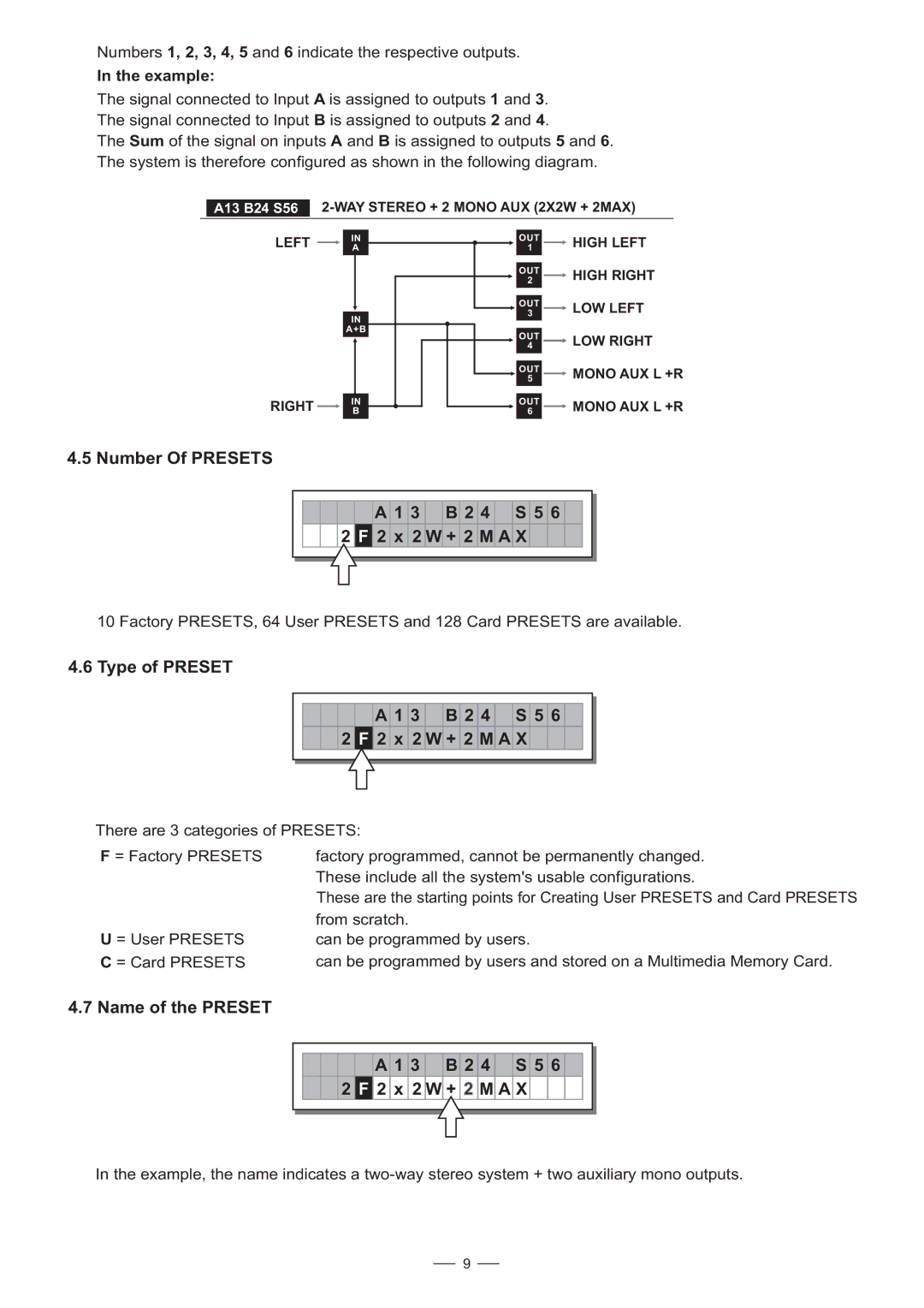 Nilfisk-ALTO 3.4 Number Of Presets 3 B 2 4 S 5 2 x 2 W + 2 M a, Type of Preset 3 B 2 4 S 5 2 x 2 W + 2 M a, Example 