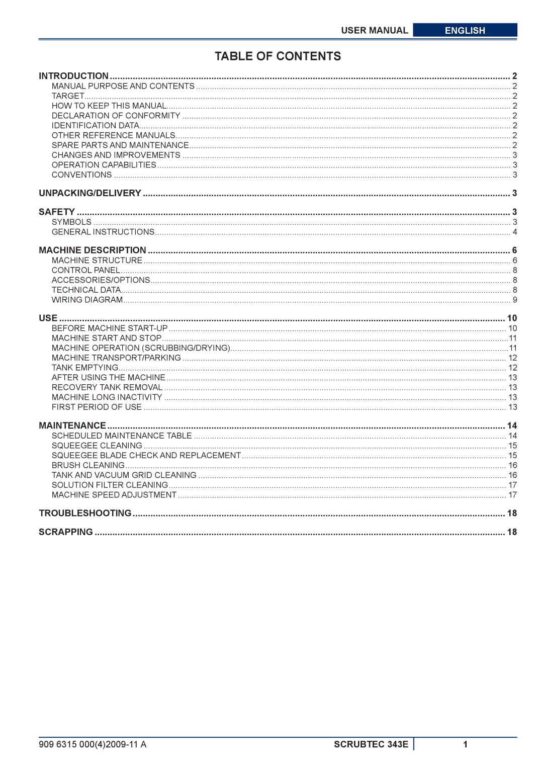 Nilfisk-ALTO 343E manuel dutilisation Table of Contents 