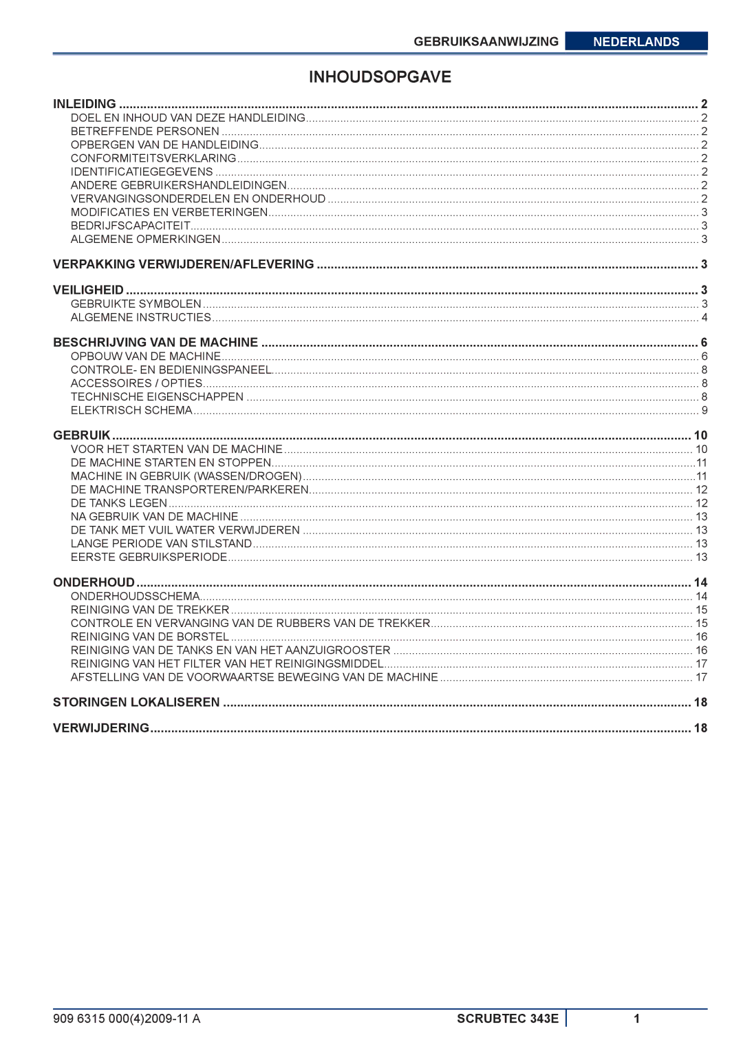 Nilfisk-ALTO 343E manuel dutilisation Inhoudsopgave, Inleiding 