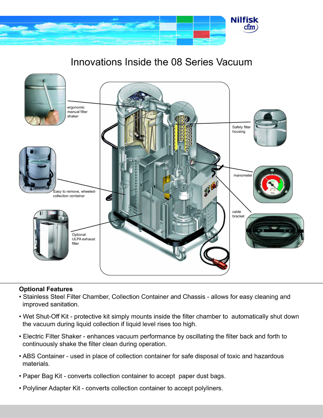 Nilfisk-ALTO 3508W, 3558, 3308 manual Innovations Inside the 08 Series Vacuum, Optional Features 