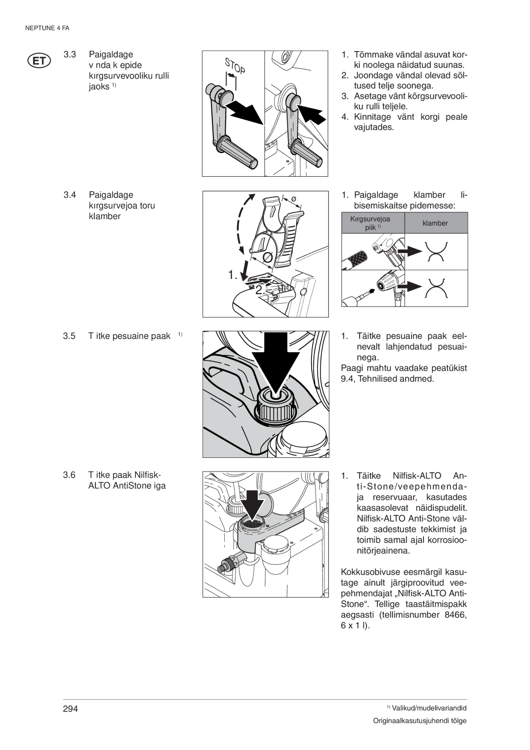 Nilfisk-ALTO 4 FA operating instructions Kõrgsurvejoa Klamber Piik 