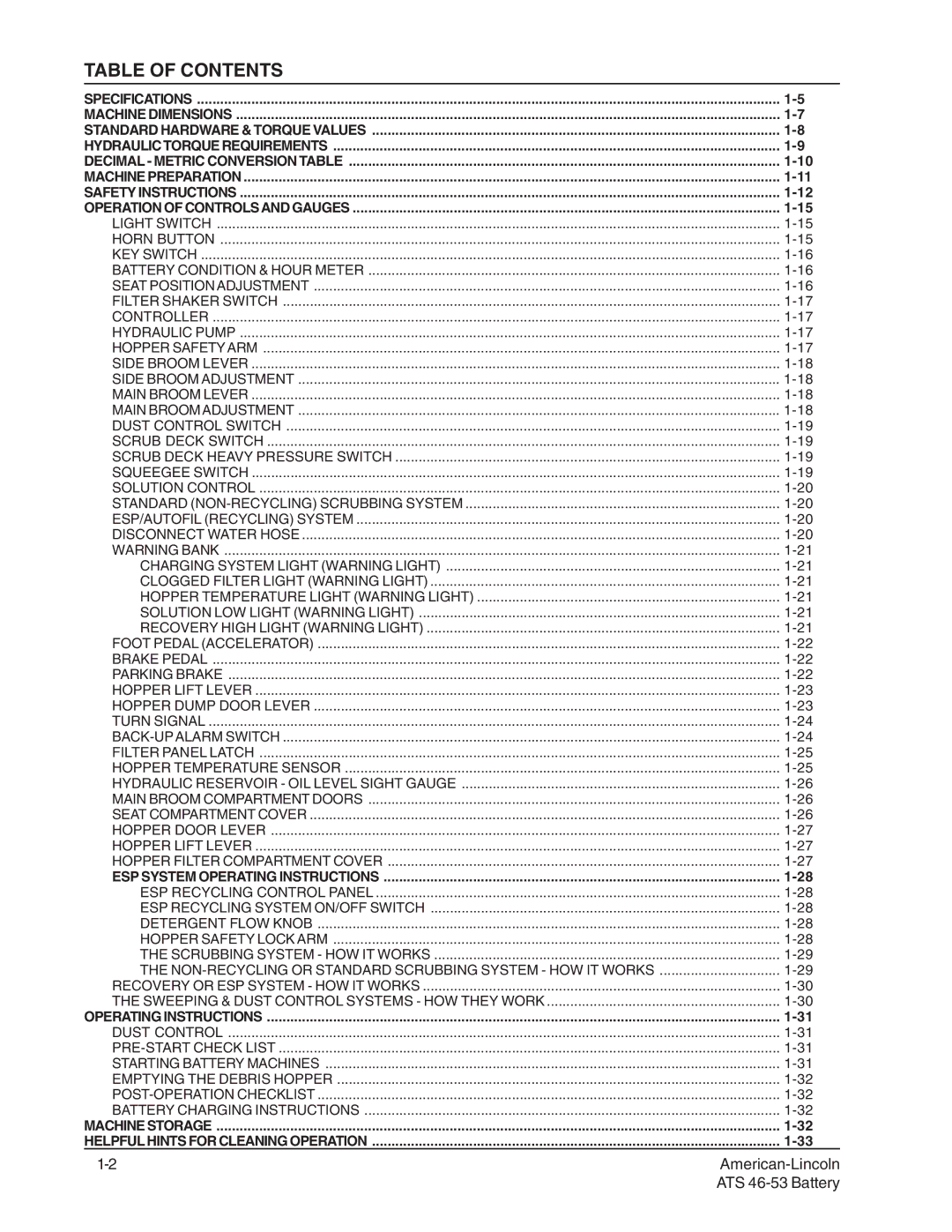 Nilfisk-ALTO 46/53 manual Table of Contents 