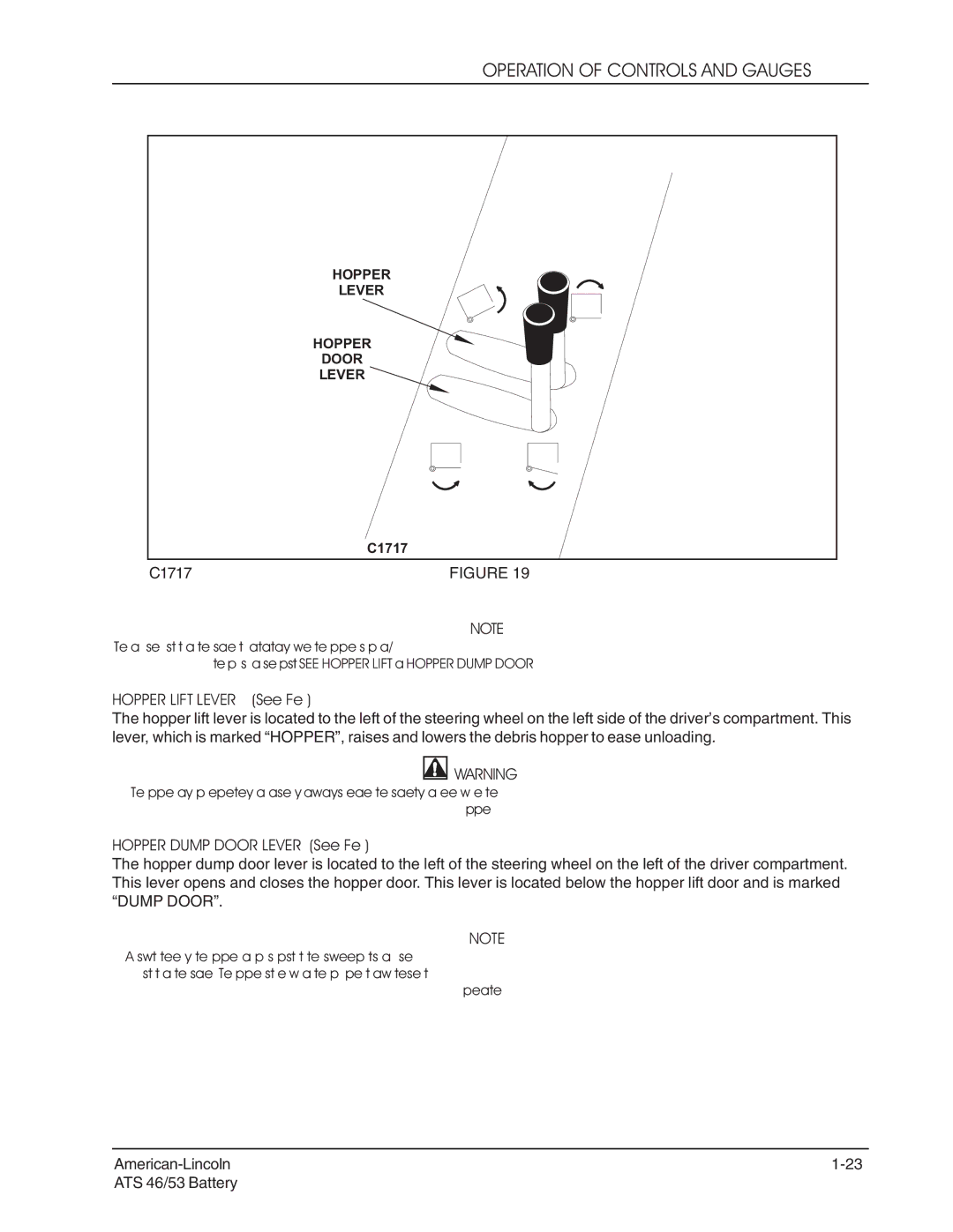 Nilfisk-ALTO 46/53 manual Hopper Lift Lever See Figure, Hopper Dump Door Lever See Figure 