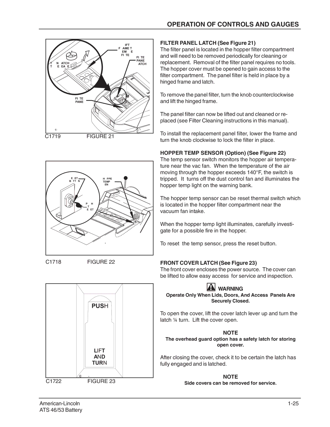 Nilfisk-ALTO 46/53 manual C1719, C1718, Filter Panel Latch See Figure, Front Cover Latch See Figure 