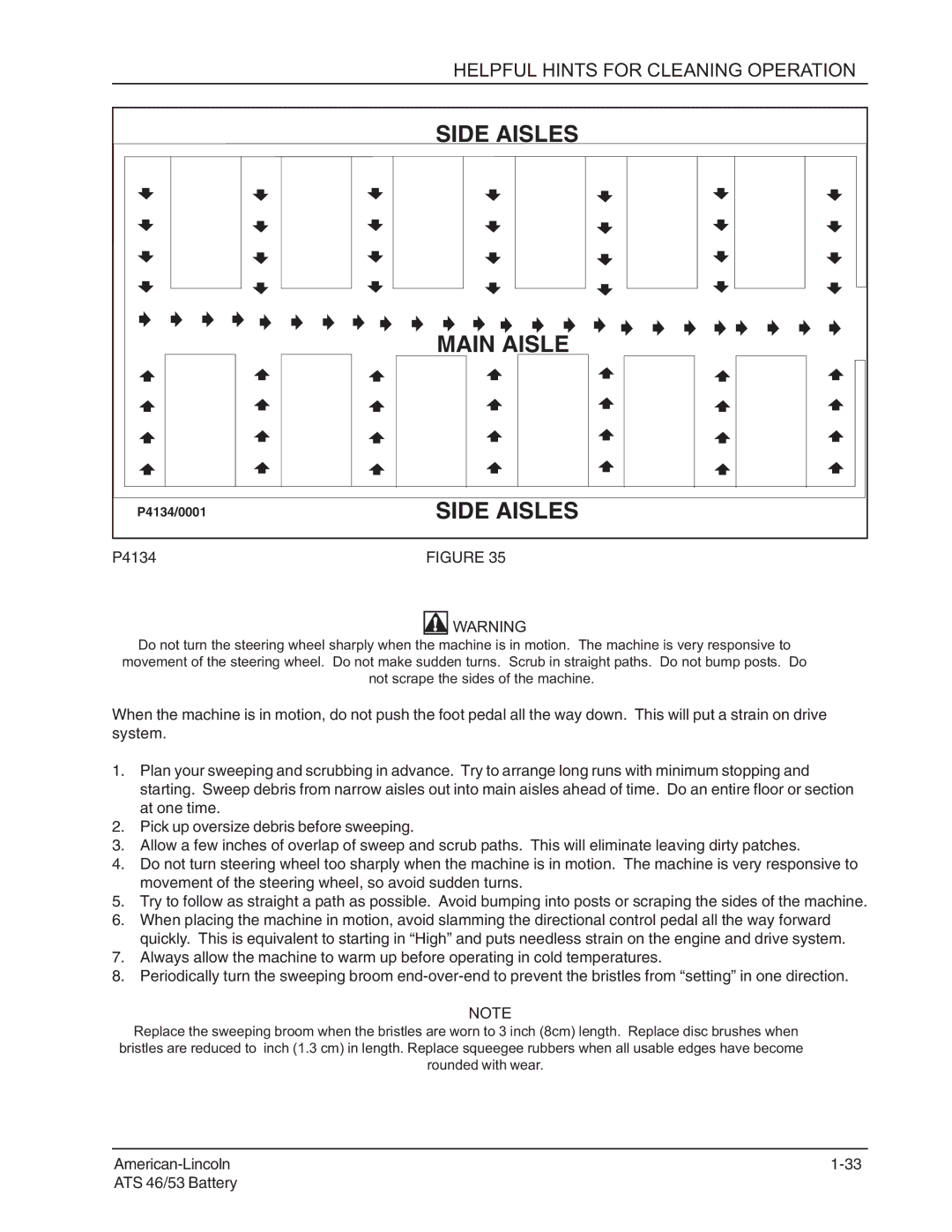 Nilfisk-ALTO 46/53 manual Helpful Hints for Cleaning Operation, Main Aisle 