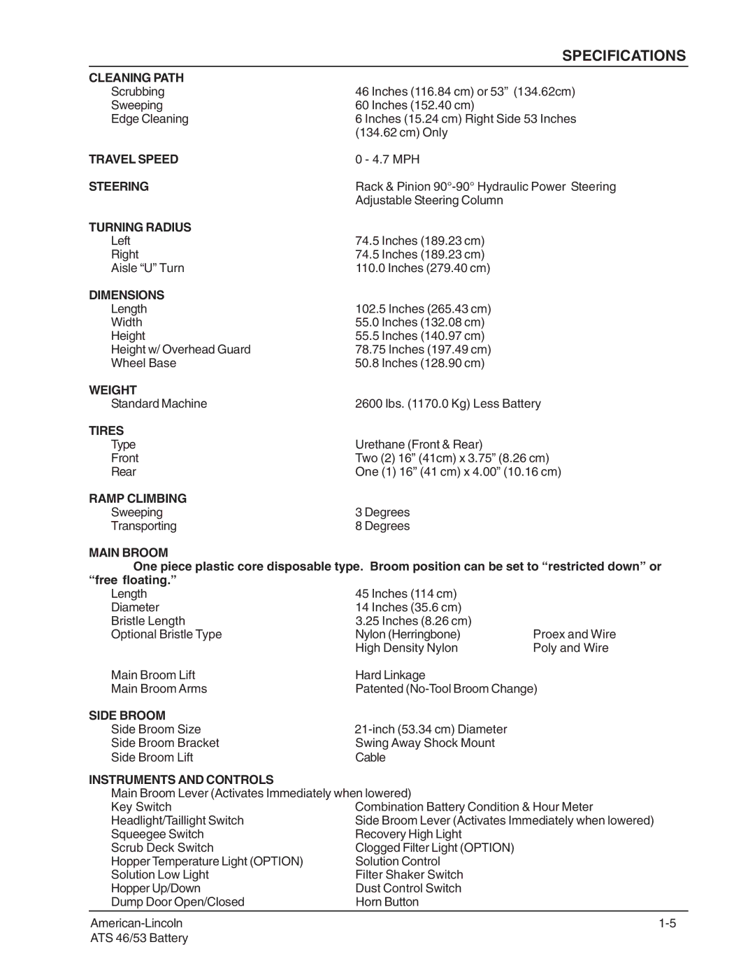 Nilfisk-ALTO 46/53 manual Specifications 