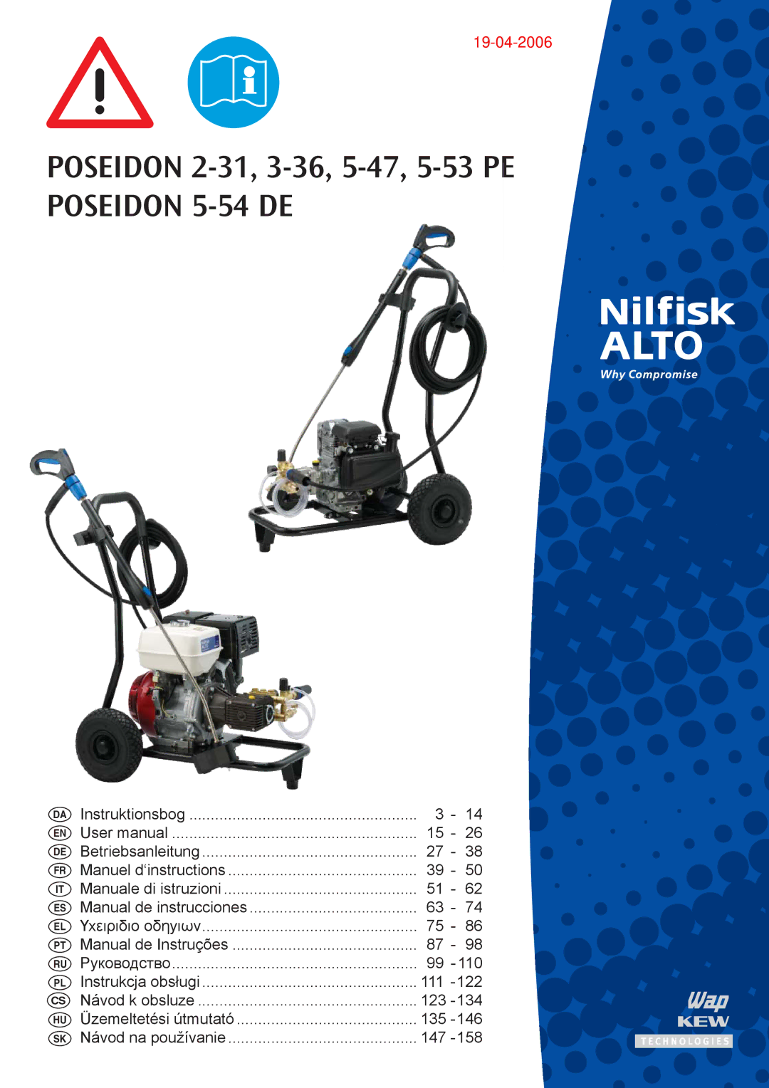 Nilfisk-ALTO user manual Poseidon 2-31, 3-36, 5-47, 5-53 PE Poseidon 5-54 DE 