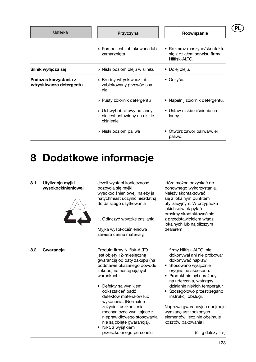 Nilfisk-ALTO 5-54 DE, 5-53 PE, 5-47, 3-36 user manual Dodatkowe informacje 