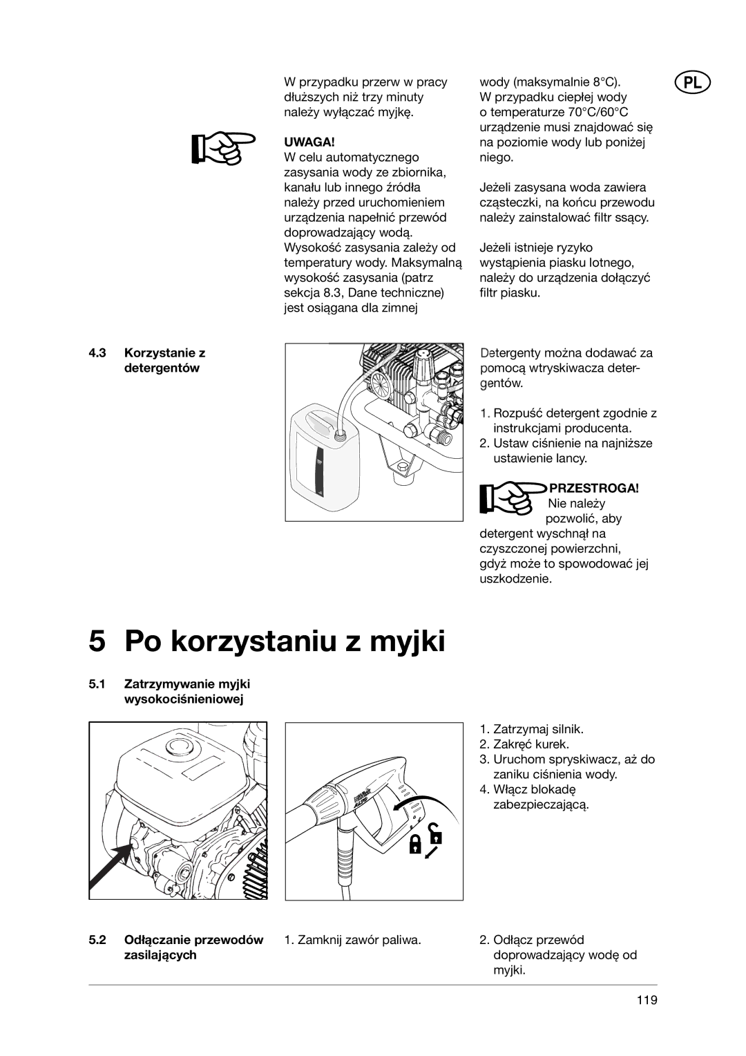 Nilfisk-ALTO 5-54 DE, 5-53 PE, 5-47, 3-36 user manual Po korzystaniu z myjki 