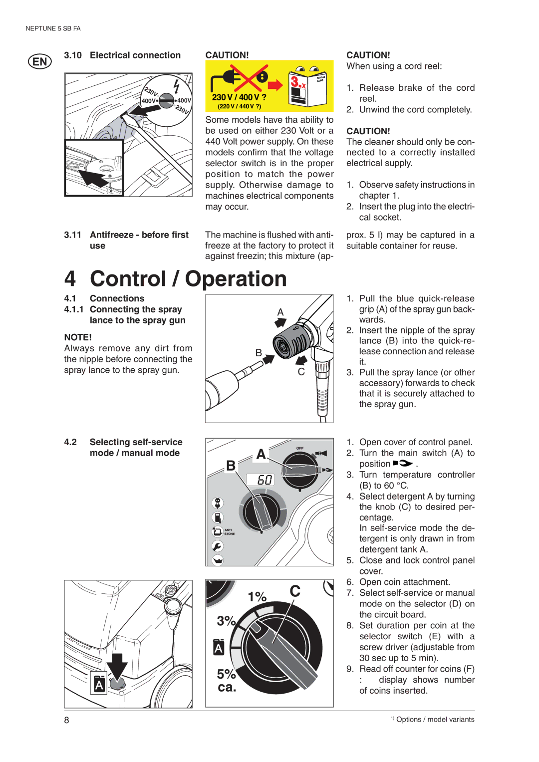 Nilfisk-ALTO 5 SB FA operating instructions Control / Operation 