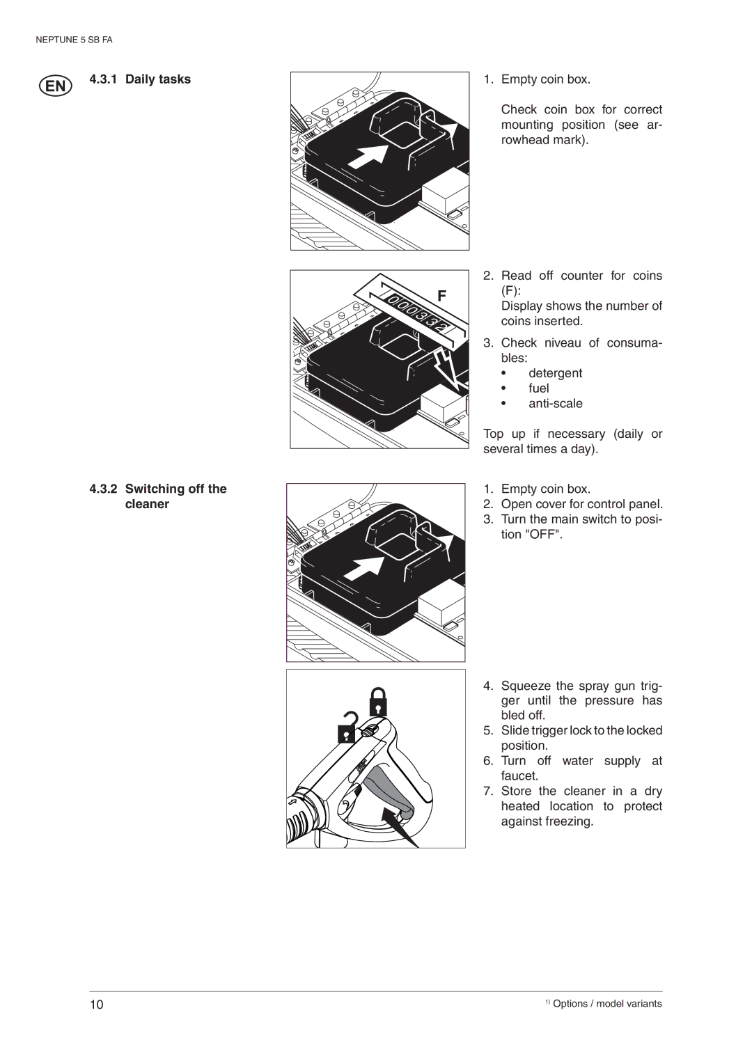 Nilfisk-ALTO 5 SB FA operating instructions Daily tasks Switching off the cleaner 