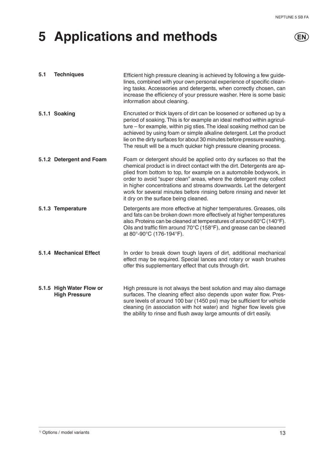 Nilfisk-ALTO 5 SB FA operating instructions Applications and methods 