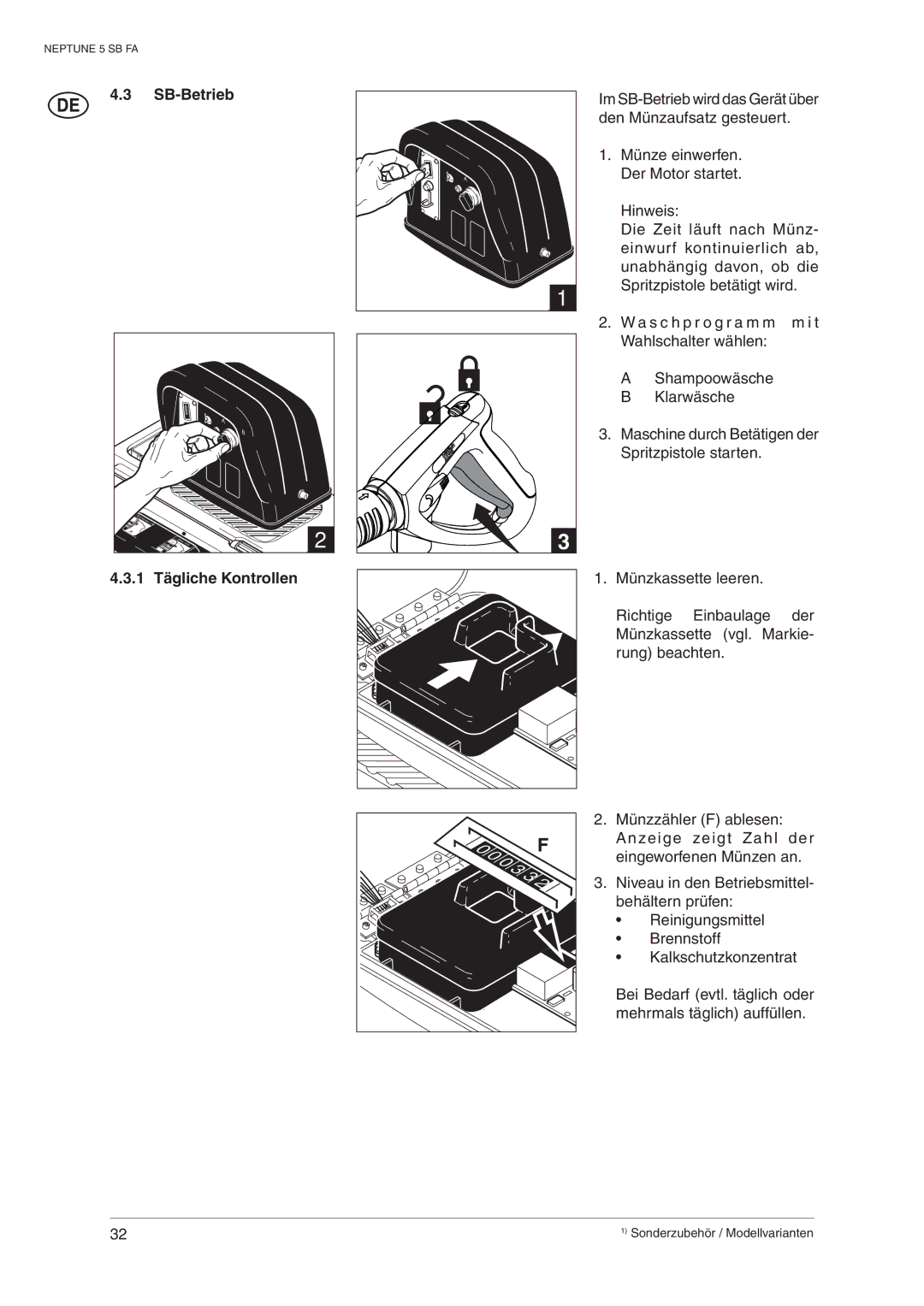 Nilfisk-ALTO 5 SB FA operating instructions SB-Betrieb, Tägliche Kontrollen 