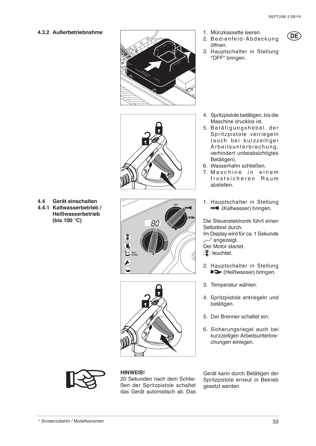 Nilfisk-ALTO 5 SB FA operating instructions Spritzpistole verriegeln 