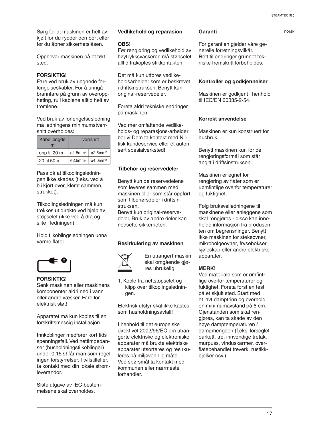 Nilfisk-ALTO 520 manual Obs, Merk 