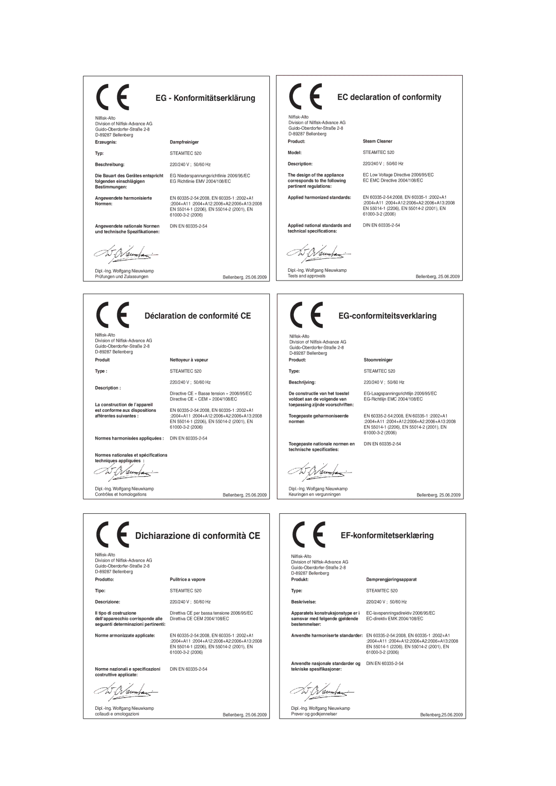 Nilfisk-ALTO 520 manual EG Konformitätserklärung 