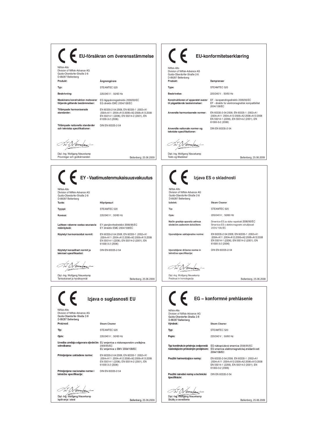 Nilfisk-ALTO 520 manual EU-försäkran om överensstämmelse 