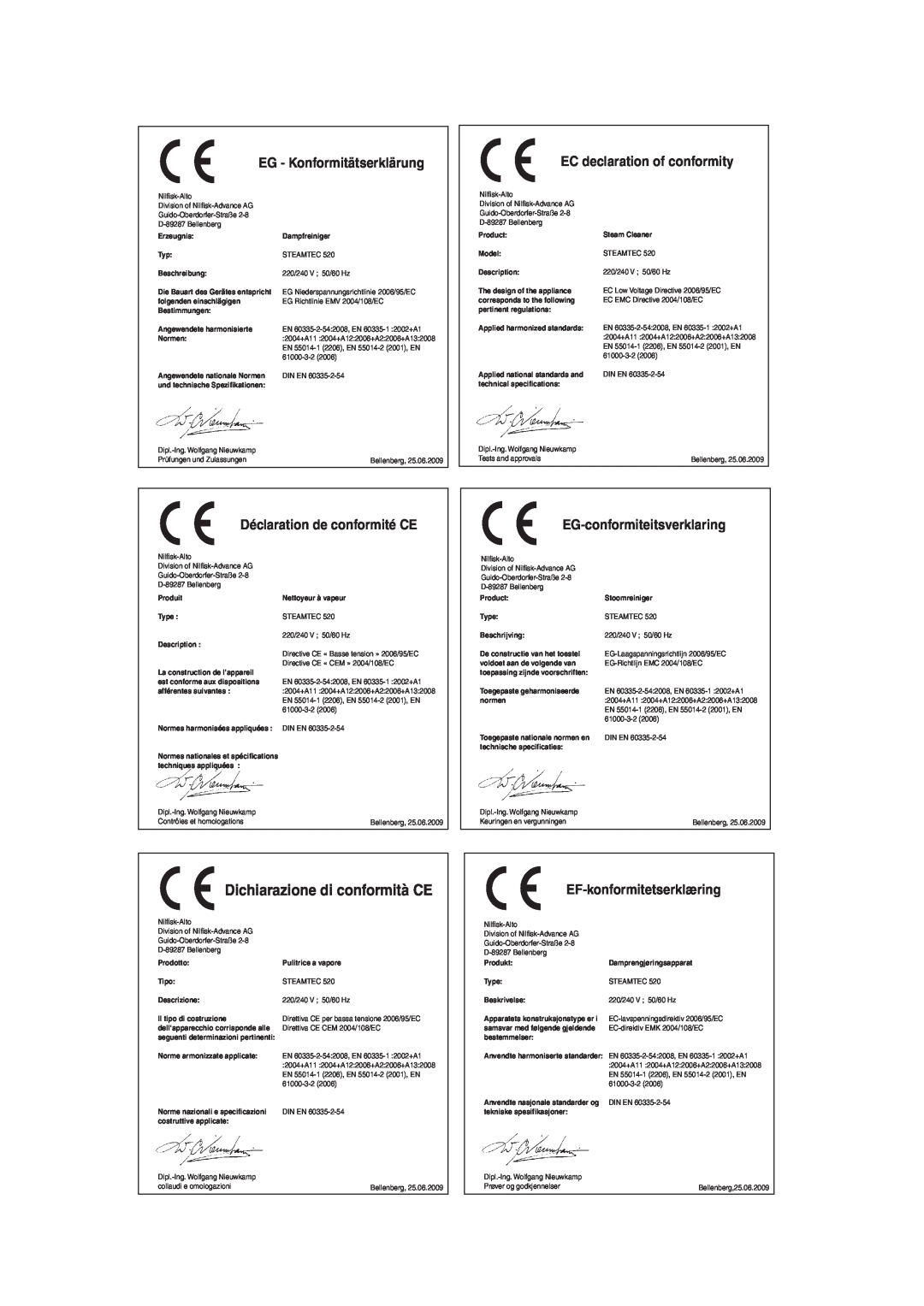 Nilfisk-ALTO 520 manual EG - Konformitätserklärung, EC declaration of conformity, Déclaration de conformité CE 