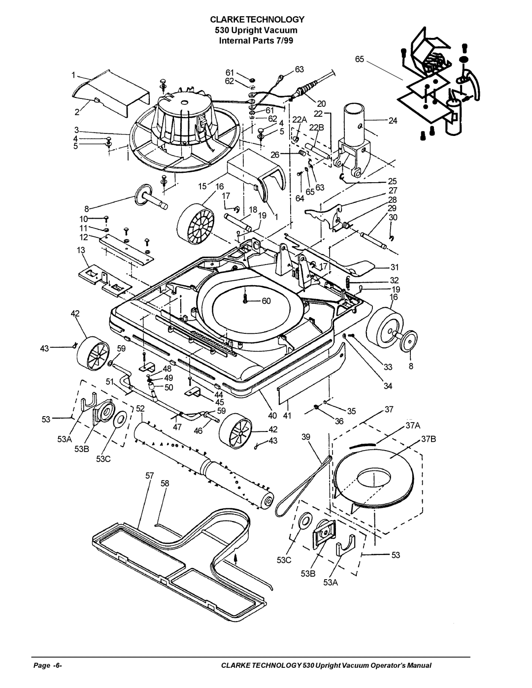 Nilfisk-ALTO 530cc manual Upright Vacuum Internal Parts 7/99 