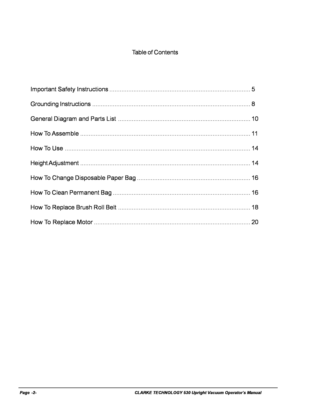 Nilfisk-ALTO 530cc manual Table of Contents 