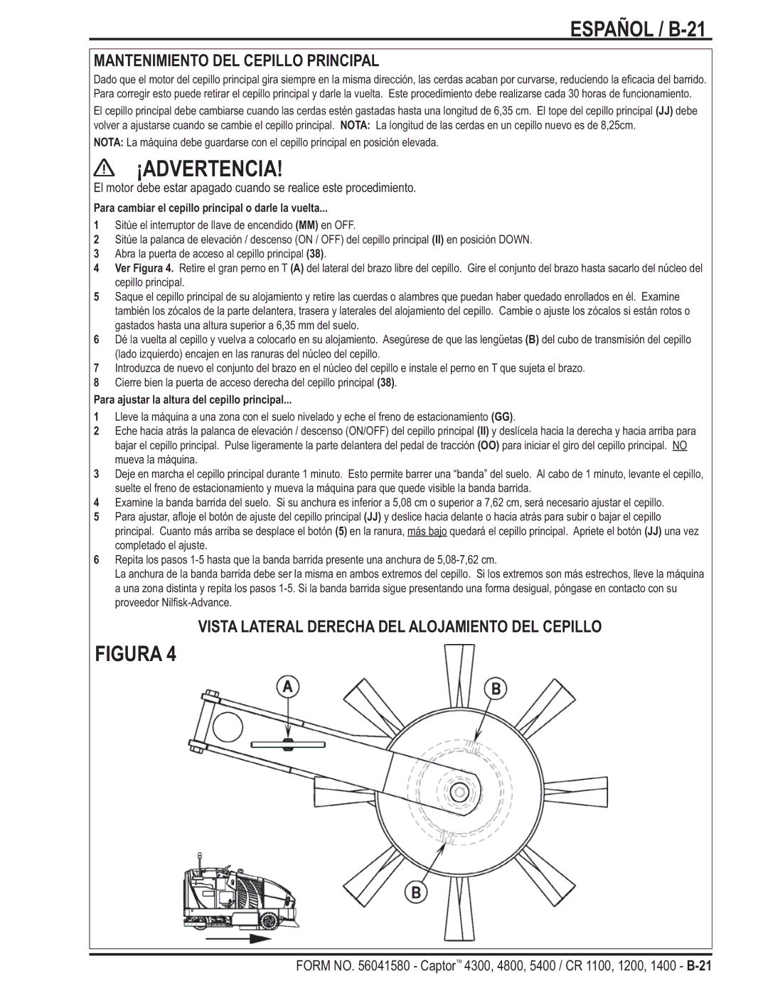 Nilfisk-ALTO 5400 Español / B-21, Mantenimiento DEL Cepillo Principal, Vista Lateral Derecha DEL Alojamiento DEL Cepillo 