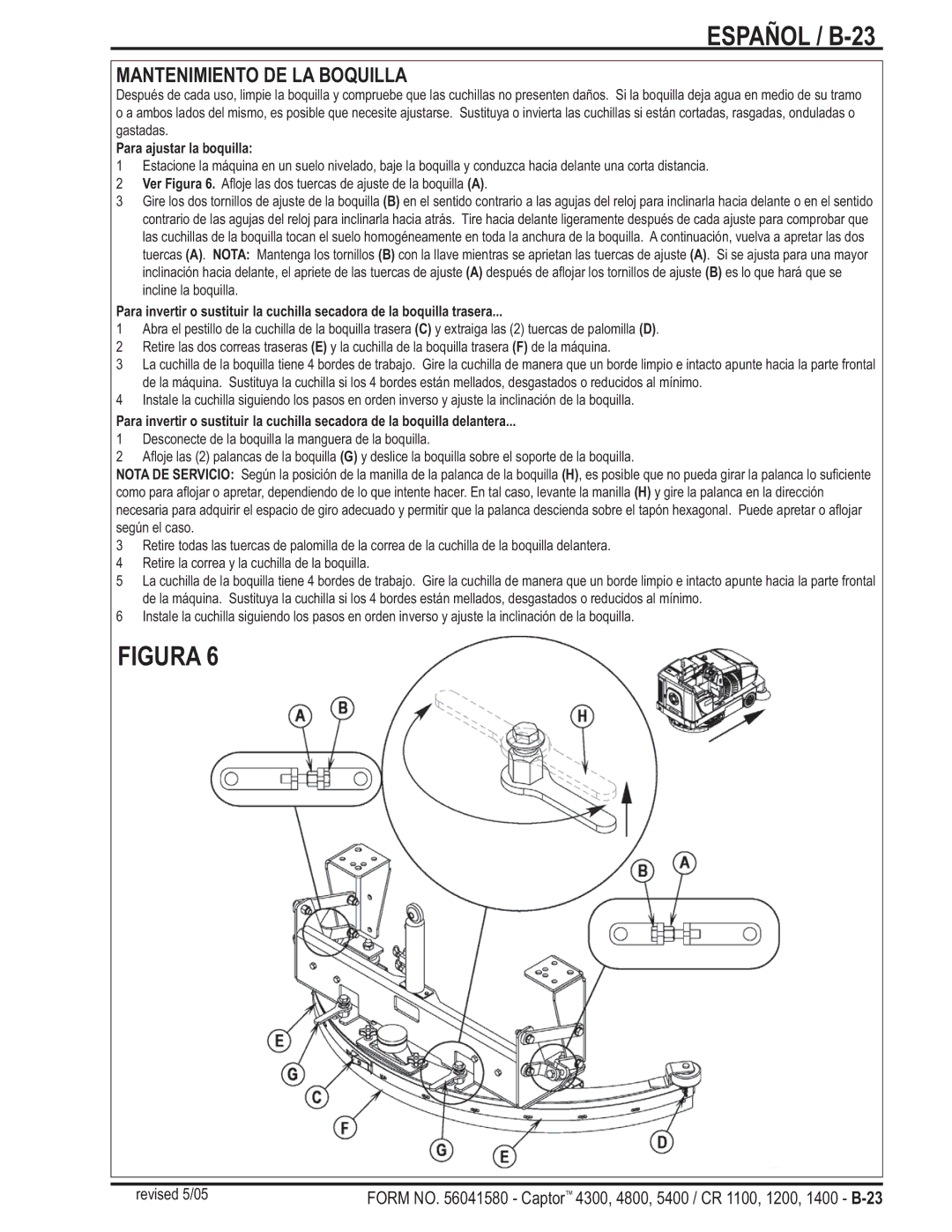 Nilfisk-ALTO 4300, 5400, 4800 manual Español / B-23, Mantenimiento DE LA Boquilla 