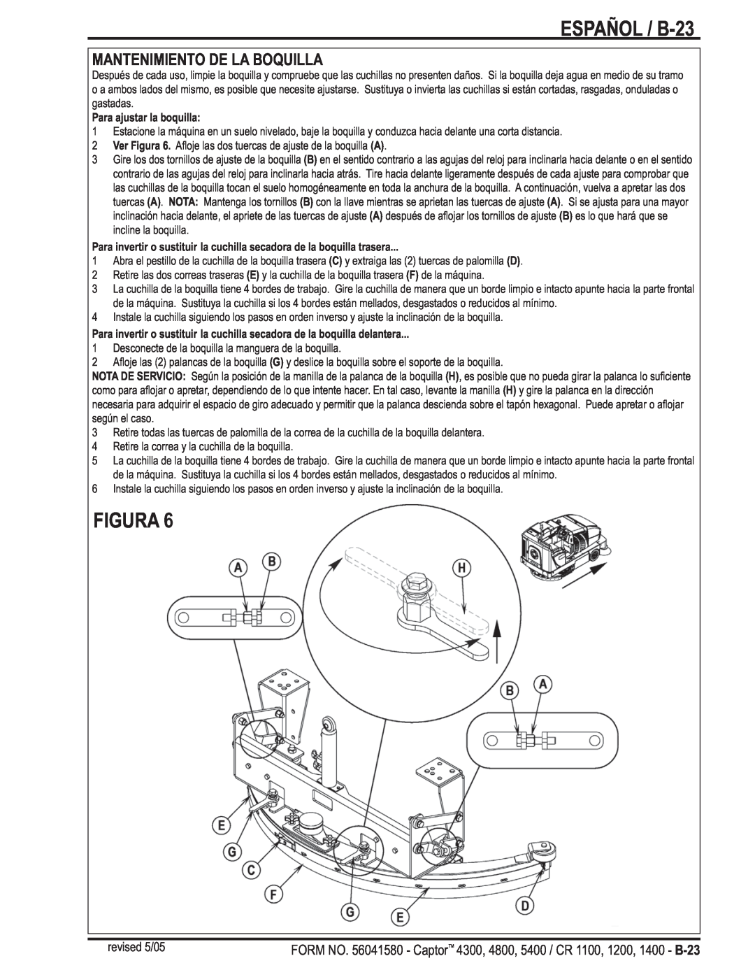 Nilfisk-ALTO 4300, 5400, 4800 manual ESPAÑOL / B-23, Mantenimiento De La Boquilla, Figura 